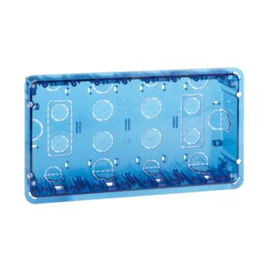 Puszka podtynkowa, SIMON 500, 4×S500, 8×K45, niebieski transparentny