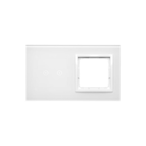 Panel dotykowy 2 moduły, Moduł 1: 2 pola dotykowe poziome, Moduł 2: otwór na osprzęt Simon 54, montaż: poziomy, biała perła