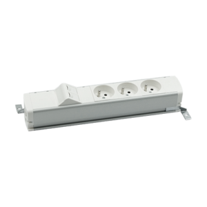 Listwa zasilająca standardowa zest: 3x250V typ E + plakietka 2xRJ45 z mocowaniem Keystone, zaciski śrubowe, aluminium biały